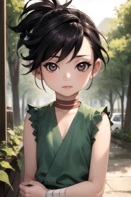 dororo, black hair, brown eyes, ponytail, short hair