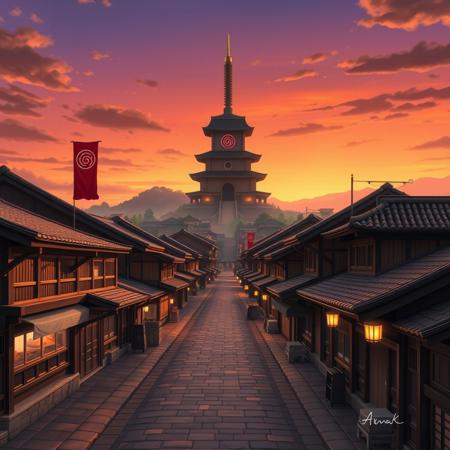 A perfectly accurate, ultra-realistic 4K depiction of Konoha, the Hidden Leaf Village from Naruto. The traditional wooden buildings with curved, tiled rooftops line the stone-paved streets. Red banners with the village symbol gently sway in the breeze. The massive Hokage Monument towers in the background, bathed in the soft glow of the setting sun. The ramen shop, the market stalls, the training grounds—everything is exactly as seen in the anime, but the village is completely empty.
There are no people, no movement, no sound—only stillness. The warm light from windows and lanterns flickers softly, casting long shadows, yet there is no sign of life. The sky transitions from deep orange to a soft purple hue, reflecting on the rooftops. The village feels frozen in time, familiar yet unsettlingly quiet, as if Konoha exists in a moment between reality and memory.