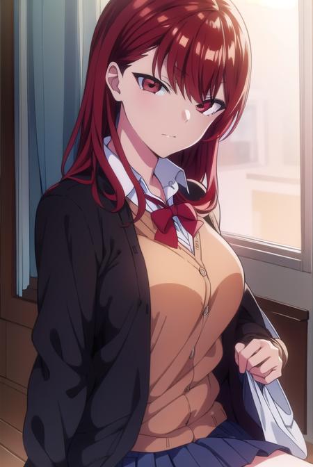 izuminogami, <lyco:izuminogami-lyco-nochekaiser:1>, 
izumi nogami, red hair, one side up, medium hair, scrunchie, (red eyes:1.5),
BREAK skirt, school uniform, pleated skirt, shoes, socks, cardigan, brown cardigan,
BREAK looking at viewer,
BREAK indoors, classroom,
BREAK <lora:GoodHands-vanilla:1>, (masterpiece:1.2), best quality, high resolution, unity 8k wallpaper, (illustration:0.8), (beautiful detailed eyes:1.6), extremely detailed face, perfect lighting, extremely detailed CG, (perfect hands, perfect anatomy),