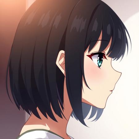 Black hair,  short woman, fringe hairstyle, bob hairstyle, anime
