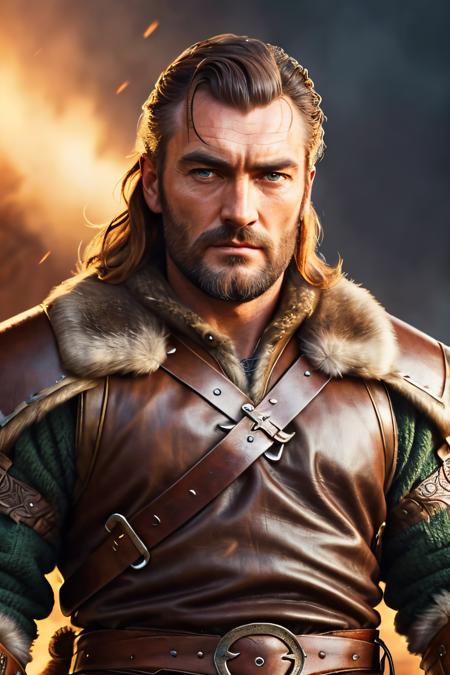 character portrait painting photo of PhilipCipher as a handsome viking warrior, fur and leather, battlefield, (masterpiece:1.2) (illustration:1.1) (best quality:1.2) (detailed) (intricate) (8k) (HDR) (wallpaper) (cinematic lighting) (sharp focus) <lora:AZovyaRPGArtistToolsLORAV2art:0.35>