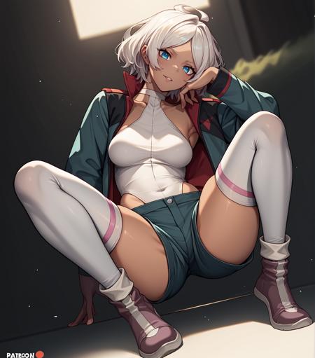 seceliadefault, jacket, leotard, shorts, thighhighs, shoes seceliarandom