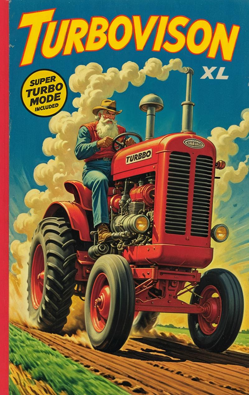 A Super Turbo Mode Tractor with a Man Driving it
