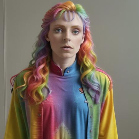 <lora:tngcrusher:1> (((rainbow))) uniform, tie-dye, multiple colors like woah man