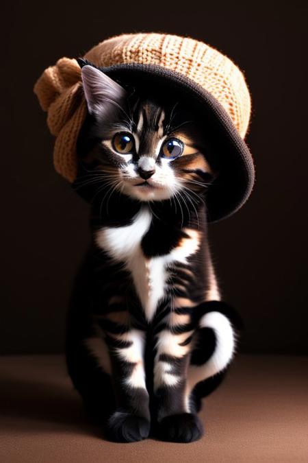 Cute (massive huge eyed), kittens, (wearing hats), 4k, high detail, high quality, realistic, full body, chibi,