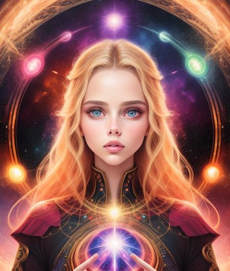 ultra realistic photo portrait of Scarlett Leithold cosmic energy, colorful, painting burst, beautiful symmetrical face, nonchalant kind look, realistic round eyes, tone mapped, intricate, elegant, highly detailed, smooth, sharp focus, illustration, dreamy magical atmosphere, 4k, 8kr,  <lora:lora_RealisticFined:1>