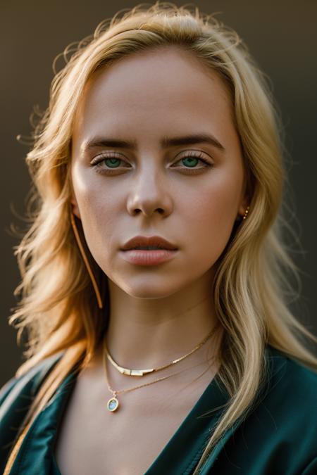 <lora:b1ll1331l1sh:0.9>, a Realistic portrait of b1ll1331l1sh woman,  1girl, solo, looking at viewer, blonde hair, simple background, jewelry, green eyes, bracelet, lips, ring, portrait, realistic, doll joints, professional Photography, Photorealistic, detailed eyes, RAW, analog, sharp focus, 8k, HD, DSLR, high quality, Fujifilm XT3, film grain, award winning, masterpiece