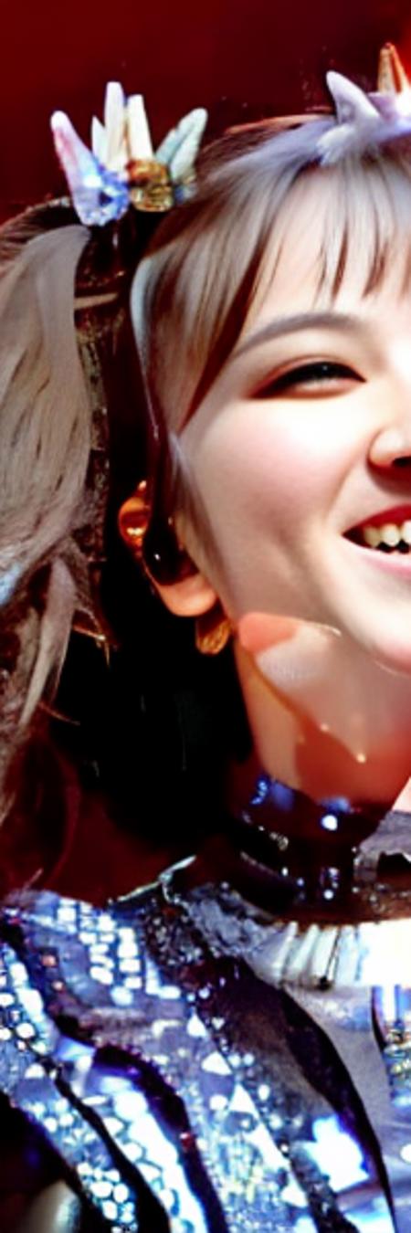 <lora:Moametal-10:1>   dancing girl with beautiful face smiling , full face
