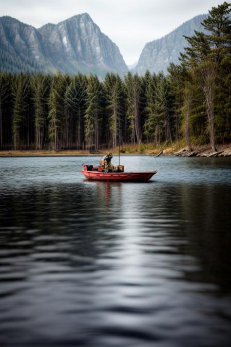 masterpiece, best quality, ultra-detailed, realistic, 8k, RAW photo, distant-view, (fisherman fishing troubles on small boat in the middle of the lake, small fish were flying on the water around the fisherman:1.37), eagle on distant trying to catch the fish, emphasize some little birds flying around, award winning realistic photography, morning, a bit cloudy, scenery photography, perfect shadow, perfect natural lighting, rich colors, perfect composition, perfect colors, flawless complexion photo, perfect intricate detailed, lakes, surreal, lifelike, real life scenery photo, top quality, trending on artstation, meadows, glitter, prettiest landscape, all kinds of flowers, flowers field, pine tree, fantastic, stunning, outstanding, finding nemo, breathtaking beautiful nature photo, out-of-this-world scenery, perfect reflection on water, depth of field, fisherman best day, detailerlora,