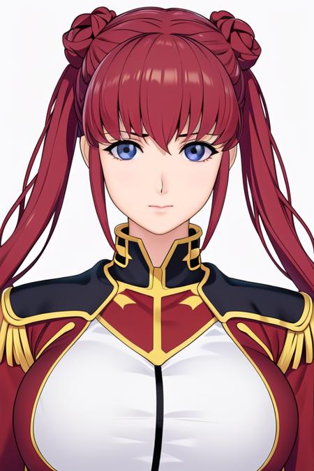 Simple White Background,
red jacket,military uniform, military ,black belt,gold trim,red and yellow collar,
<lora:Haman_Karn_CDA-KK77-V1:0.7>,
pink hair, blue eyes, Bangs,braid, Hair buns,twintails, twin braids,
<lora:Oda_Non_Style-KK77-V2:0.1>,<lora:more_details:0.1>,
1 girl, 20yo,Young female,Beautiful Finger,Beautiful long legs,Beautiful body,
Beautiful Nose,Beautiful character design, perfect eyes, perfect face,expressive eyes,perfect balance,
looking at viewer,(Focus on her face),closed mouth, (innocent_big_eyes:1.0),(Light_Smile:0.3),
official art,extremely detailed CG unity 8k wallpaper, perfect lighting,Colorful, Bright_Front_face_Lighting,White skin,
(masterpiece:1.0),(best_quality:1.0), ultra high res,4K,ultra-detailed,
photography, 8K, HDR, highres, absurdres:1.2, Kodak portra 400, film grain, blurry background, bokeh:1.2, lens flare, (vibrant_color:1.2),professional photograph,
(Beautiful,large_Breasts:1.4), (beautiful_face:1.5),(narrow_waist),