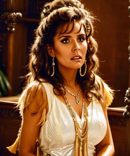 stunning medium photo of, 1girl, (jewelry, luxury, earrings, rings, brooch,tassel earrings , sailor dress), worried look, ((courtroom)), RAW, best quality, masterpiece, ultra-detailed, realism, (extremely detailed eyes, extremely detailed face), detailed skin, textured skin, insane details, soft lighting, UHD, looking at viewer, intricate details, sharp focus, absurdres, highres, bold, bright colours, by Neal Menschel  <lora:Corinne_Wahl:1>