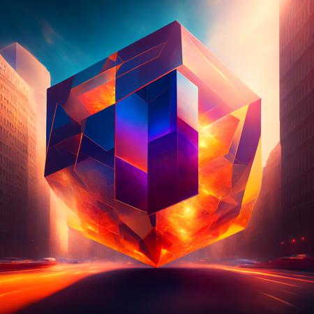 (cubicsingularity style:1) an abstract image of a cube in the middle of a city <lora:djzCubicSingularityV21_LoraBooth:1>