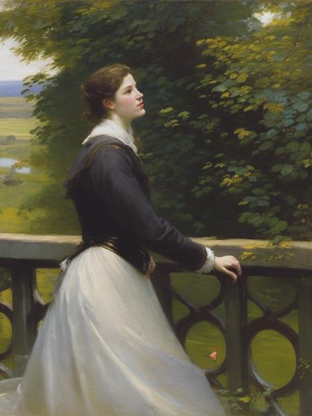 <lyco:WilliamMerrittChase:1.0> a human on a bridge stops and listen he suddenly hear the birds and the wind calling him to the wild, by Henri Fantin-Latour, Daniel F. Gerhartz, jeremy lipking, oil on canvas, still life, figurative artist, fine art, oil painting on canvas, Canvas, Oil paint, puffy paint