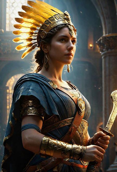 Athena, Rembrandt Van Rijn, digital art, 8K artistic photography, octane render, beautiful composition, trending on artstation, award-winning photograph, masterpiece