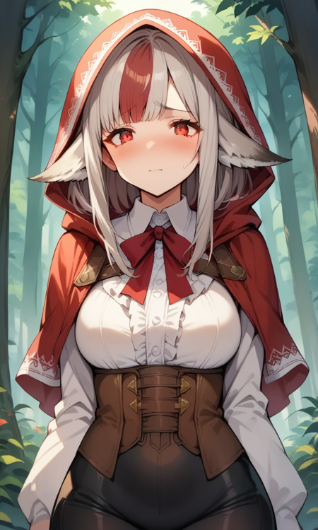 velouria animal ears wolf tail red eyes hood up long hair