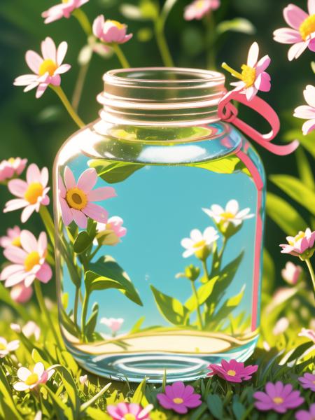 a realistic photo of Spring in a bottle