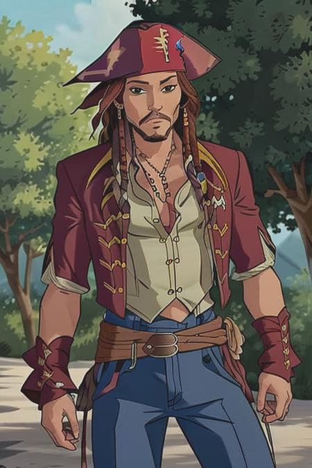 <lora:Winx_Men_V0:0.75> 1man, w1nx_m6le9
(animation drawing with dark lines), colored, fight, jack sparrow, outdoors, clothed