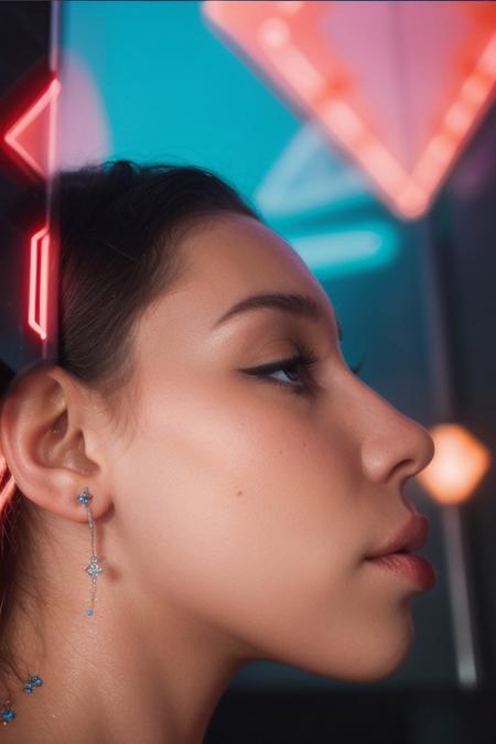 gorgeous neon diamond side face, from below,
