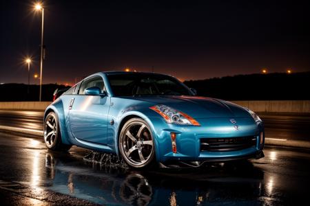 350Z  masterpiece,best quality,official art,extremely detailed CG unity 8k wallpaper,illustration, moving, wet, (((NIGHT))),neon lights,drift,    <lora:350Z-000003:.8>