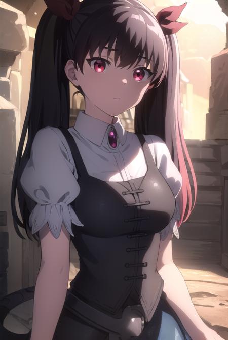 handymanliliza, <lora:handyman liliza s1-lora-nochekaiser:1>,
liliza, long hair, black hair, (red eyes:1.3), ribbon, twintails, hair ribbon,
BREAK short sleeves, puffy sleeves, jewelry,
BREAK outdoors, dungeon, cave,
BREAK looking at viewer, (cowboy shot:1.5),
BREAK <lyco:GoodHands-beta2:1>, (masterpiece:1.2), best quality, high resolution, unity 8k wallpaper, (illustration:0.8), (beautiful detailed eyes:1.6), extremely detailed face, perfect lighting, extremely detailed CG, (perfect hands, perfect anatomy),