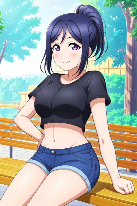 1girl, high_quality, 8k, masterpiece, (round_pupil:1.2), vivid_colors, (high_quality_eyes:1.2),
(park:1.2), (tree:1.2), (bench:1.2),
looking_at_viewer, (sitting:1.2),
blushed, smile,
(black_shirt:1.2), (denim_shorts:1.2),  (short_sleeves:1.2),
hips, thighs,
ADDBASE 
1girl, high_quality, 8k, masterpiece, (round_pupil:1.2), vivid_colors, (high_quality_eyes:1.2),
(park:1.2), (tree:1.2), (bench:1.2),
looking_at_viewer, (sitting:1.2),
blushed, smile,
(black_shirt:1.2), (denim_shorts:1.2),  (short_sleeves:1.2),
hips, thighs,
(slightly_big_breasts:1.3), ponytail, (sexy_body:1.2), <lora:skskanan:0.7>