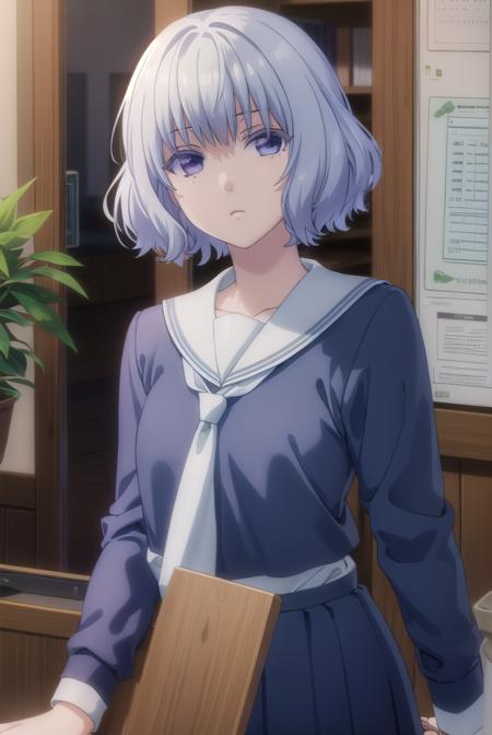 nanamishiranui, <lora:nanami shiranui s1-lora-nochekaiser:1>,
nanami shiranui, short hair, bangs, (purple eyes:1.1), grey hair, mole, mole under eye,
BREAK skirt, long sleeves, school uniform, necktie, serafuku, sailor collar,
BREAK indoors, classroom,
BREAK looking at viewer, (cowboy shot:1.5),
BREAK <lyco:GoodHands-beta2:1>, (masterpiece:1.2), best quality, high resolution, unity 8k wallpaper, (illustration:0.8), (beautiful detailed eyes:1.6), extremely detailed face, perfect lighting, extremely detailed CG, (perfect hands, perfect anatomy),