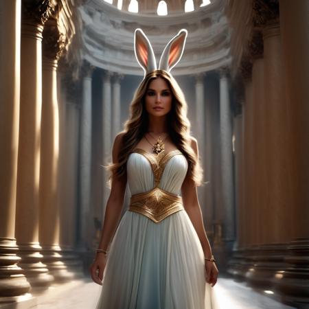 a girl bunny with brown ears in her head, goddess bunny girl only, pillars, flowing dress, gold, hot short figure, cute, round face, thin waist, long flowing hair, has small breasts, teen style, in heavy dark pastel, faded picture, praise pose, holy church background, zoomed out:.0.25, extreme freckles concept, extreme differences, intricate differences, size differences, hyper exquisite, extreme insanely realistic detailed and intricate, extreme quality, extreme best picture, extreme realistic detail, extreme photo realism, extremely super fine photo detail, 1080P, extreme realistic 3D, extreme HD, extreme VFX, extreme SFX, extreme FKAA, extreme TXAA, extreme RTX, extreme SSAO,