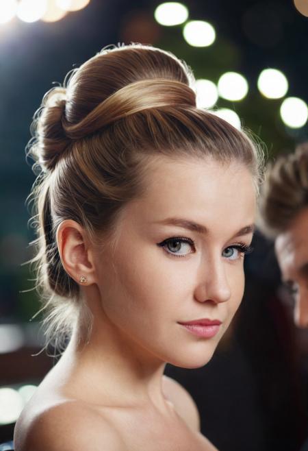cinematic film still <lora:EmilyBloom_SDXL_v1.0:1> 
photo an exquisite portrait photograph, 50mm medium format photo of ((ohwx woman)) with an intricate half updo . shallow depth of field, vignette, highly detailed, high budget, bokeh, cinemascope, moody, epic, gorgeous, film grain, grainy