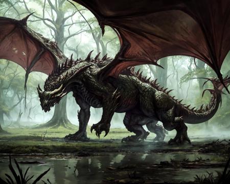 <lora:undead dragon:0.6> undead dragon, at a swamp,
(masterpiece),  best quality, highres, 4k, 8k, Detailed Illustration, intricate detail, cinematic lighting, amazing quality, amazing shading, soft lighting