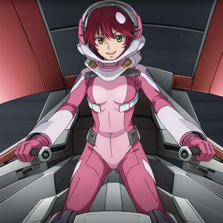 masterpiece,high quality,solo,
<lora:nenatrinity001:0.7>,smirk,open mouth, 
nenatrinity,1girl,
red hair,freckles,yellow eyes,
pink spacehelmet,pink pilot suit,
cockpit,