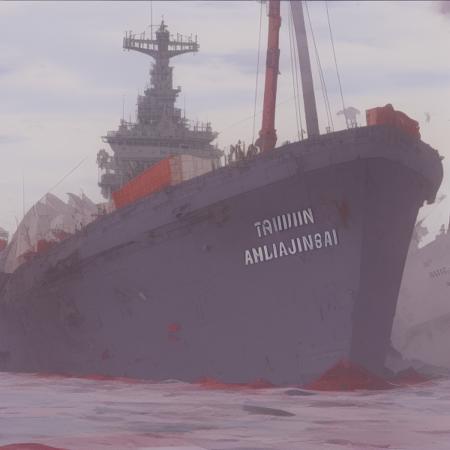 a massive container ship, art by (akira3:1),