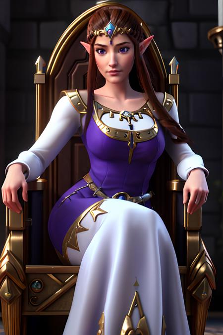 1girl, brown hair, blue eyes, long hair, princess zelda, twpr, nintendo, the legend of zelda, beautiful detailed face, beautiful detailed eyes, castle, throne room, detailed background, sharp details, purple dress ((masterpiece)), (best quality), 8k, ultra-detailed, absurdress  <lyco:zelda_TP_v1:1>,   <lyco:OWstylev.3:0.5>