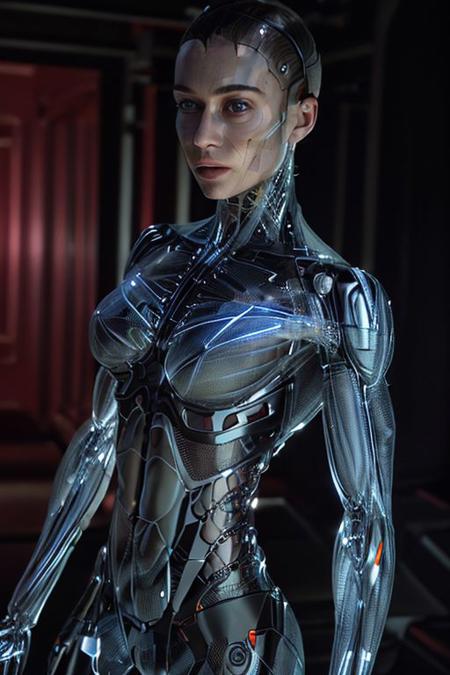 an (android with (transparent body, transparent skin, transparent muscles)), (white endoskeleton, glowing eyes, casual smile), (cyberpunk) BREAK
top model action pose BREAK
(in a dark city at night) BREAK
photo realistic, 24mm, dolly zoom, dutch angle, cinematic look, lens flare, neon lights, sharp focus, intrincate details, volumetric light, very detailed face