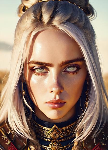 modelshoot style, A stunning intricate full color portrait of (35 years old sks woman:1) as (viking warrior), (barbarian),  epic character composition, by ilya kuvshinov, alessio albi, nina masic, sharp focus, natural lighting, subsurface scattering, f2, 35mm, film grain, <lora:locon_billie_v1_from_v1_64_32:1.3>