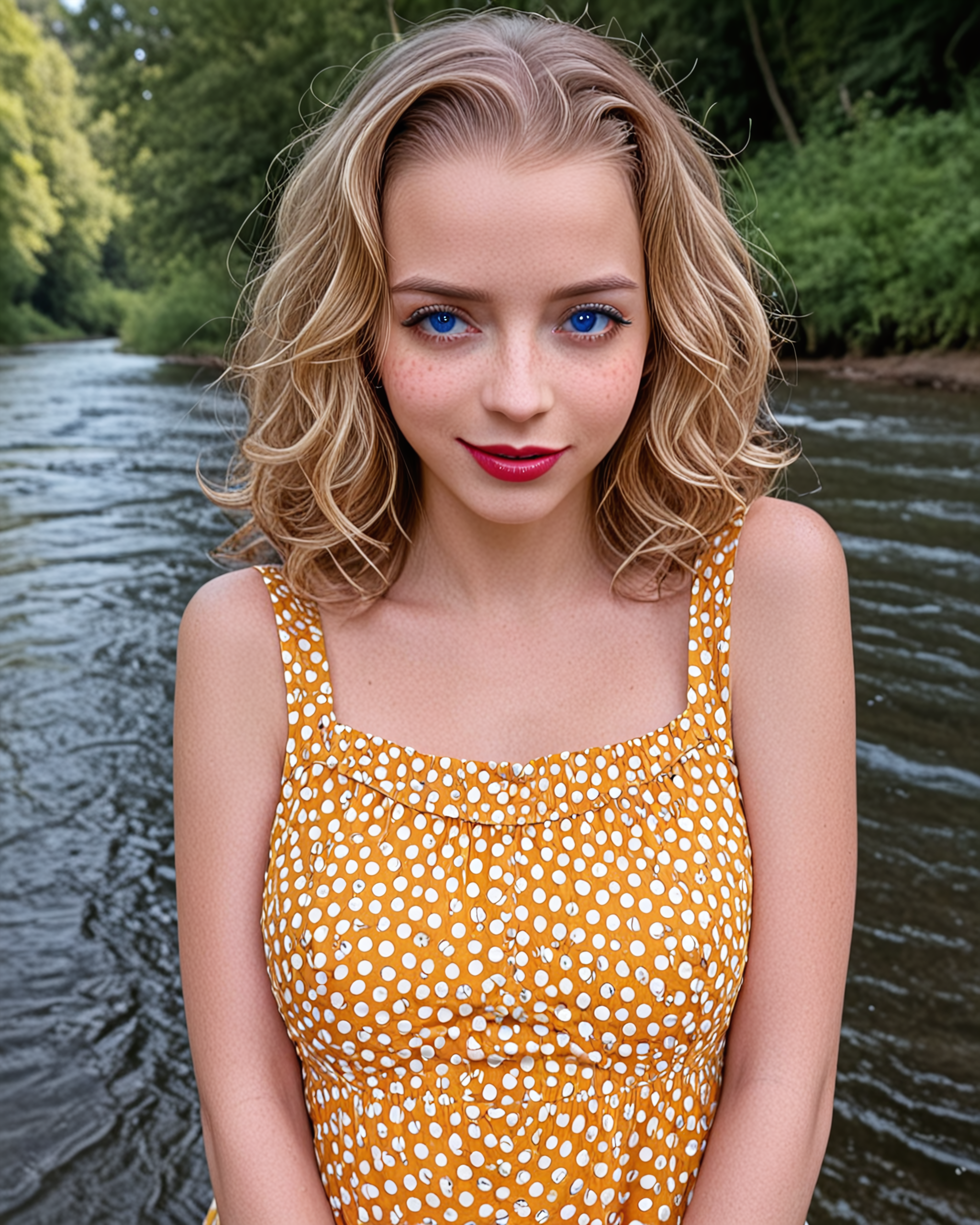 exitsony__professional_portrait_of_1girl__wavy_hair__smile__pretty_face__eye_focus__blue_eyes__lipstick__polka_dot_dress__standing_in_river__forest_river____yellow____depth_of_fi_3672929943_2_of_4.png