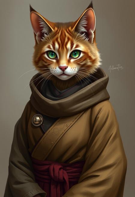(((detailed, beautiful, high quality))), female humanoid cat, furry, anthropomorphic, monk clothes