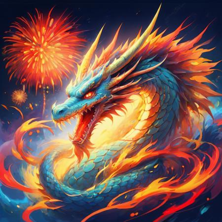 a painting of a dragon with fireworks in the background, china dragon, dragon art, lung dragon, chinese fantasy, legendary dragon, (abstract:1.2),  <lora:DragonsAbstract:0.5>