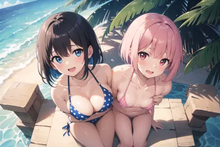 OpenPose: 2girls, from above, sitting