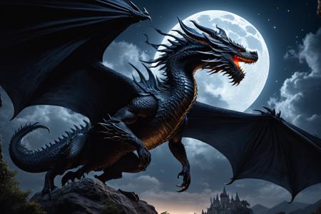 black dragon flying under the moon
<lora:Classic Western Dragons XL:0.8>, (masterpiece),  best quality, highres, 4k, 8k, Detailed Illustration, intricate detail, cinematic lighting, amazing quality, 1girl, fit female, amazing shading, soft lighting, facing camera, perfect eyes