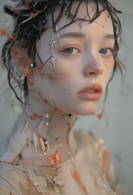 (Soft Lighting Photography by Mimoza Veliu and Mario Giacomelli:1.2), Photo of TWbabeXL01, NSFW, Yuri Shwedoff,Robert Zemeckis, Kim Ki-Duk 1girl (cyborg:1.3, Geisha ghost in shell:1.5),(The cyborg's face is open and revealed and demonstrates the internal mechanisms:1.45), (by Tony Conrad:1.05) ,Biopunk, (by Hito Steyerl:1.15), shallow depth of field, vignette, () (Fujicolor Superia X-TRA 400:) (Light tracing) (Dramatic lighting)