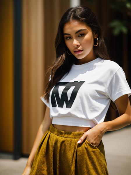 Realistic photo of a beautiful m4d1s0nb woman,1girl, solo, long hair, looking at viewer, brown hair, shirt, black hair, brown eyes, closed mouth, white shirt, upper body, dark skin, dark-skinned female, lips, tattoo, realistic, soft lighting, professional Photography, Photorealistic, detailed, RAW, analog, sharp focus, 8k, HD, DSLR, high quality, Fujifilm XT3, film grain, award winning, masterpiece<lora:m4d1s0nb:1.0>