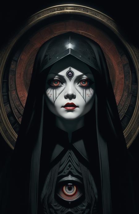 the all seeing eye by H.R. Giger, Junji Ito, Greg Rutkowski, WLOP
detailed paint of wednesday addams, highly detailed paiting by Ray Donley, 8k, royal paiting, dynamic lighting, colorfull lighting,, 8k, 4k, (highres:1.1), best quality;