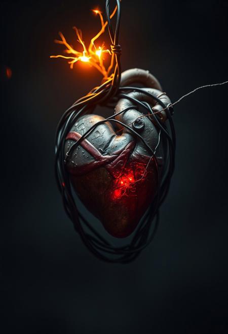 Bound in wires, a heart still glows,
A spark of love where darkness flows.
Metal and soul, a fragile weave,
In steel's embrace, dreams still believe.
