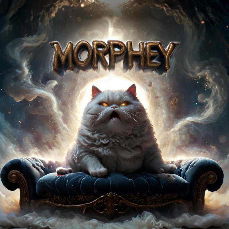 Morphey on a Blue Couch in a Dark Room with Clouds and Stars in the Background.