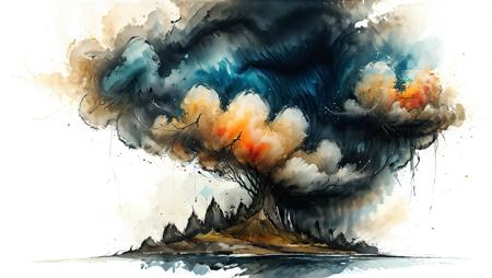 heavy clouds, landscape scenery, watercolor and ink style, white background, artistic and abstract, whirlwind, key visual, ink painting art, vibrant colors, minimalism, soft brush strokes <lora:Cute_Drawing:0.8> <lora:hyperkraximalism_v1-1:0.8>