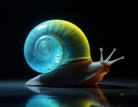 subtly integrated, postmodern fantasy, bioluminescent effect, mirroring futurist essence, hip emo fashion, echoing industrial, masculine cum creature, dayglow lighting, serpentine gastropod snail, backless outfit, cyberpunk influences, featuring androgynous body shapes, otherworldly light upon surroundings, masculine serpentine gastropod snail character with elongated spiral shell, exploring distinctive blend of fantasy and reality, bioluminescent emanations emanating from bodies