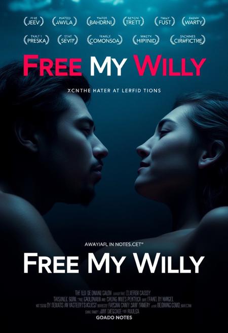 A movie poster for the erotic movie "Free My Willy" with notes and credits.
