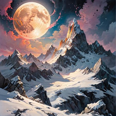 Zentangle extreme effect, landscape with Variegated splashes of color,
big full moon, Light transparent clouds, The mountains of the top are covered with snow, 
fantastical surrealism by Daniel Merriam, Joe Fenton,
ral-cnvctncrnts  <lora:ral-cnvctncrnts-sdxl:0.25>, 
painted world <lora:Painted World-SDXL-000006:0.5>, 
fractalvines  <lora:Fractal_Vines:0.5>  <lora:RMSDXL_Creative:1> <lora:RMSDXL_Enhance:1>