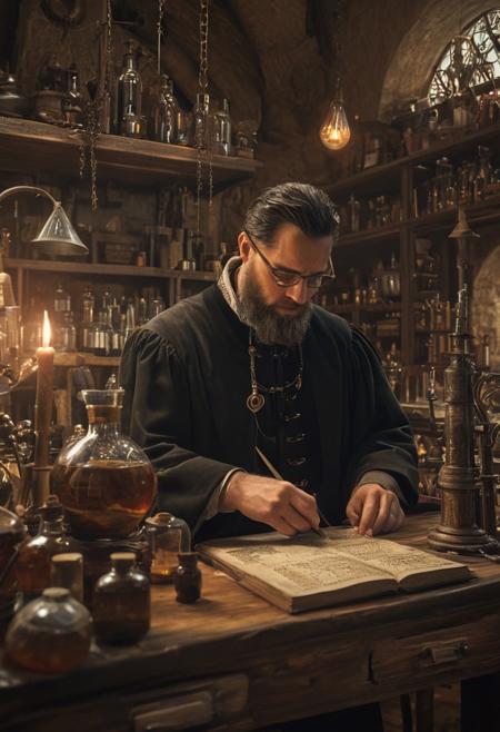 Galen in his alchemy laboratory, doing the great work