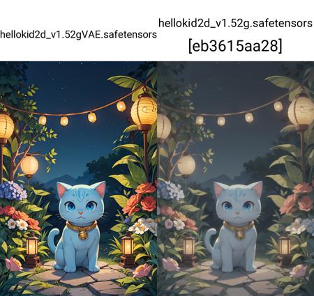 masterpiece,best quality,(no humans,:1.2) maneki-neko,solo,neck bell,blue eyes,flower,1lantern,sitting,full body,^_^,outdoors,night,garden background,<lora:more_details:0.3>,